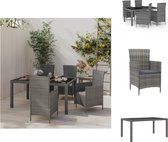 vidaXL Tuinset - PE-rattan - Gepoedercoat staal - Grijs/Zwart - 150 x 90 x 75 cm - Inclusief 1 tafel - 4 stoelen en 4 kussens - Tuinset