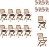 vidaXL Chaises pliantes - Bois d'acacia - Coussins anthracite - 8 pièces - Chaise de jardin