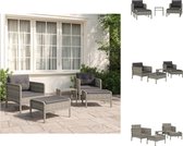 vidaXL Loungeset - Poly rattan - Grijs - 2 stoelen - 2 voetenbanken - 1 tafel - Tuinset