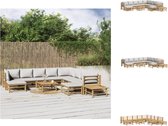 vidaXL Bamboe Lounge set - 5x middenbank 3x hoekbank 2x voetenbank 2x tafel - Lichtgrijs kussen - 100% polyester - 150x75x65 cm - Tuinset