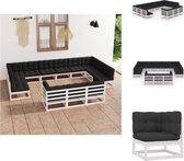 vidaXL Loungeset - Grenenhout - Wit - Hoekbank (70x70x67 cm) - Middenbank (70x70x67 cm) - Zitkussen (70x70x8 cm) - Rugkussen (70x40x8 cm) - Tuinset