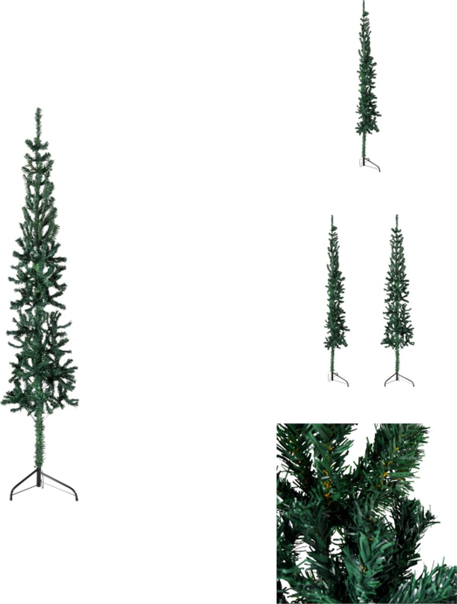 vidaXL Kunstkerstboom - Halve boom - 55 cm breed - Levensecht PVC - Ruimtebesparend - Herbruikbaar - Groen - 210 cm hoog - Met standaard - 290 uiteinden - vidaXL - Decoratieve kerstboom