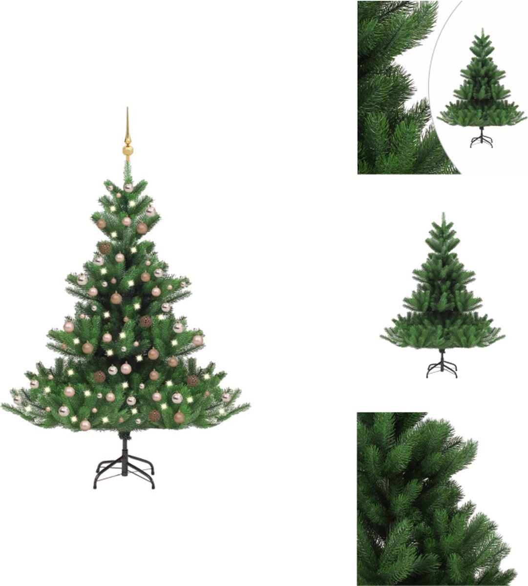 vidaXL Kunstkerstboom - Nordmann - Groen - 240 cm - PE - LED-verlichting - Inclusief standaard en kerstversiering - Decoratieve kerstboom