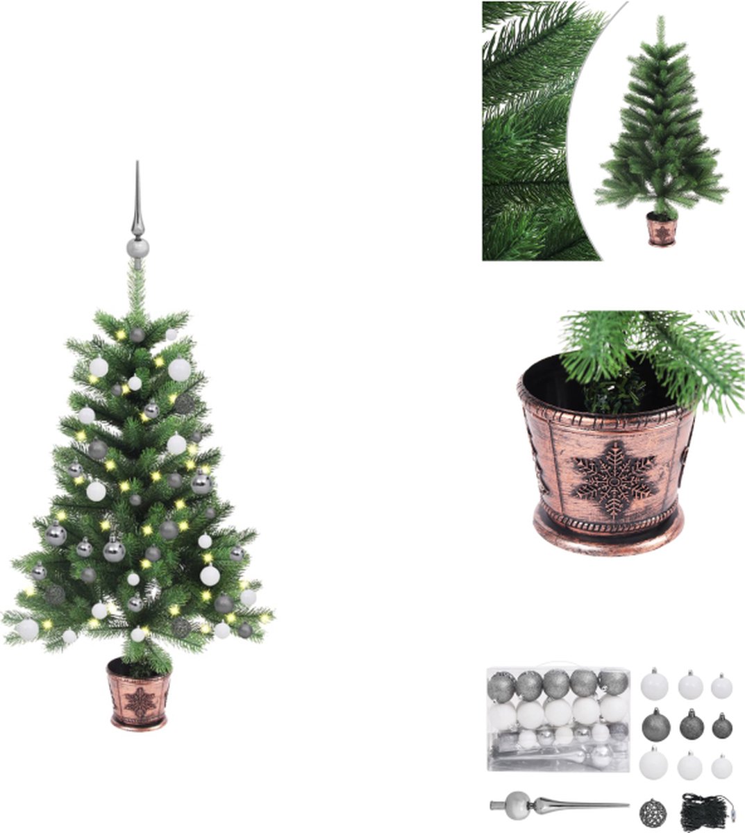 vidaXL Kunstkerstboom - PE naaldvormige takken - 90 cm - met 150 LEDs - groen - Decoratieve kerstboom