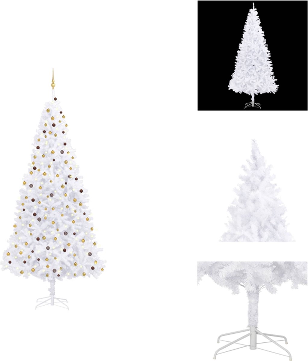 vidaXL Kunstkerstboom - Levensecht - PVC takken - Lichtgewicht - Duurzaam - Stalen basis - LED-verlichting - Wit - 300 cm - USB-aansluiting - Decoratieve kerstboom