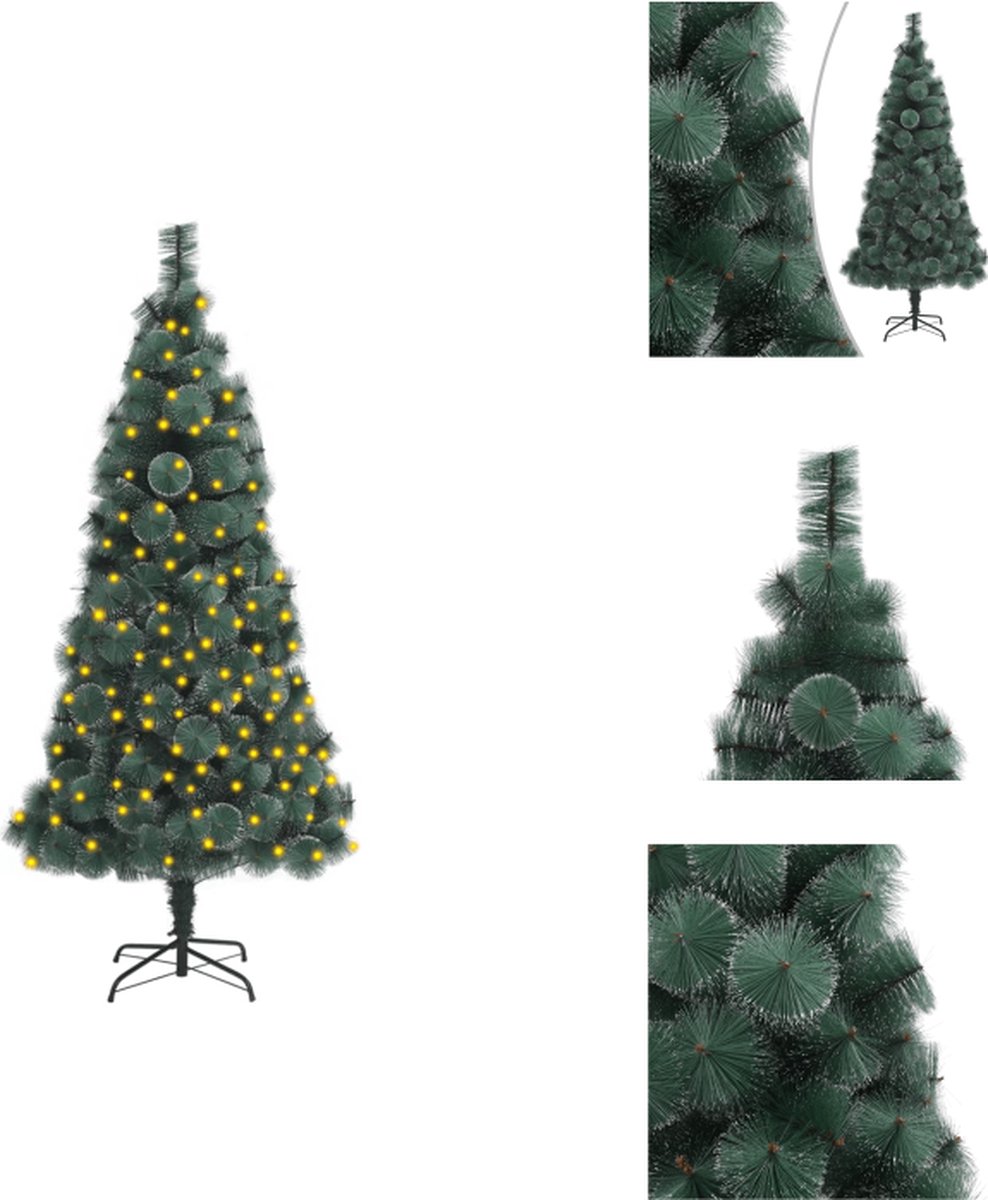vidaXL Kunstkerstboom - 180 cm - PET en staal - Groen - Met LED-verlichting - Decoratieve kerstboom