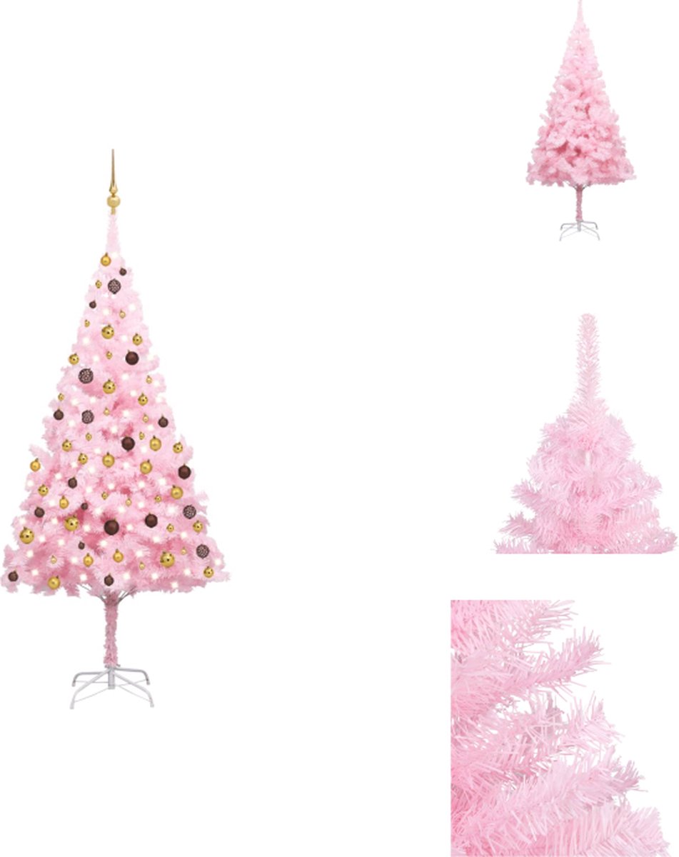 vidaXL Kunstkerstboom Roze - 240 cm - LED-verlichting - USB-aansluiting - Decoratieve kerstboom