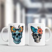 Mok Blue Life - SkullArt - SkullLove - SkullLovers - Gift - Cadeau - Butterflies - ButterflyBeauty - Vlinders - Vlinderpracht