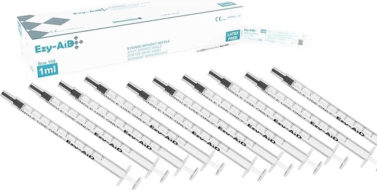 Goedkoopste 100st. - 1 ml Ezy-Aid wegwerp steriele injectie spuit | Zeer nauwkeurig | Luer Slip Tip, medische spuiten voor eenmalig gebruik zonder naalden, niet-pyrogeen, latexvrij voor het doseren van vloeistof, geen naald