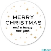 Kerst - Merry Christmas and a happy new year - Sluitsticker - Sluitzegel – Kadosticker - Eindejaarspakket / Kerstpakket | Wit - Zwart - Goud - Ster | Bedank kaart | Envelop sticker - Kerstdagen / Kerst | Cadeau – Gift – Cadeauzakje | DH collection