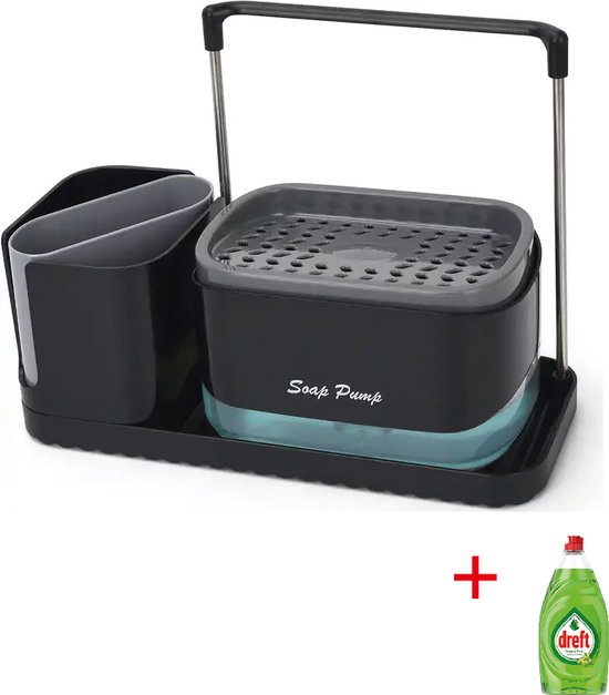 Zeeppomp - 3 in 1 - Sponshouder - Zeepdispenser - Afdruiprekje - Luxe - Inclusief Spons - Aanrecht - Keukenaccessoire - Gootsteen - Gadgets - Dreft