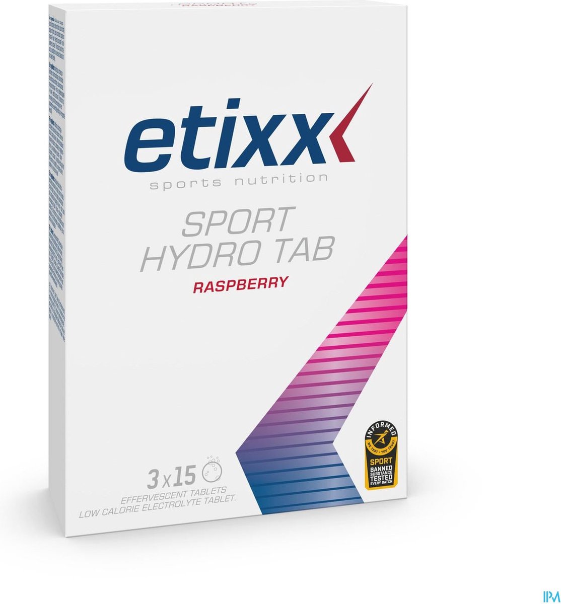 Goedkoopste Etixx Sport Hydro Tabs - Sports Nutrition - Sportdrank - 3X15 tabletten - Framboos - Caloriearme zouttablet - Extra Natrium (830MG) - Zonder toegevoegde suikers