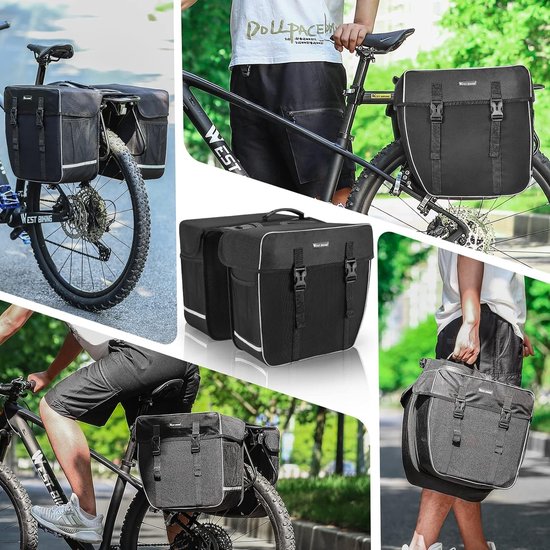 CYCLESPPED 36L Waterdichte Fietstassen – Dubbele Bagagedragertas Met Reflecterende Strepen, PE-polyester, Universeel