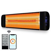 Gologi Elektrische Terrasverwarmer - 2000W - Infrarood Heater - Bediening met App of Afstandsbediening - 87 x 16,5 cm - Muur Montage - Binnen en Buiten - Zwart