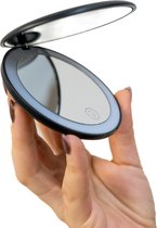 Lindo - Miroir - LED - Maquillage - Lumière du jour - Compact - Grossissement x 10 - noir - rechargeable - USB - petit