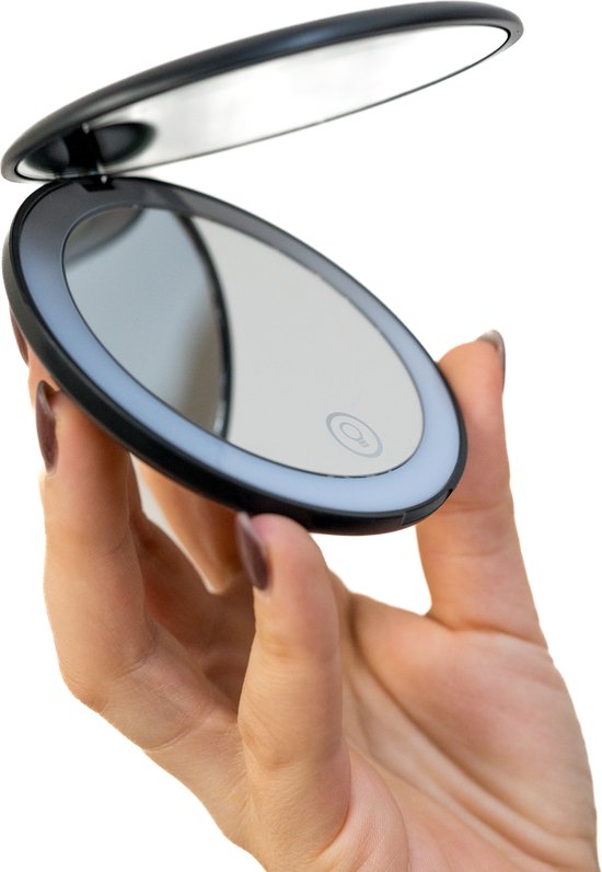 Lindo - Kleine Make-up spiegel met Led verlichting- Daglicht - Compact - 10 x vergroting - Handspiegel - oplaadbaar- zakspiegel - reisspiegel - Make up spiegel