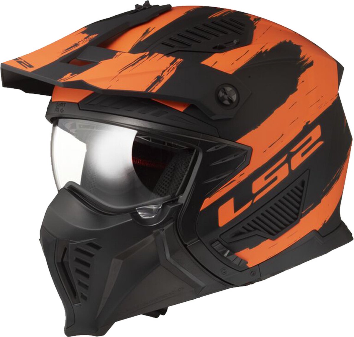 LS2 OF606 Drifter Mud Matt Black Orange-06 2XL - Maat 2XL - Helm