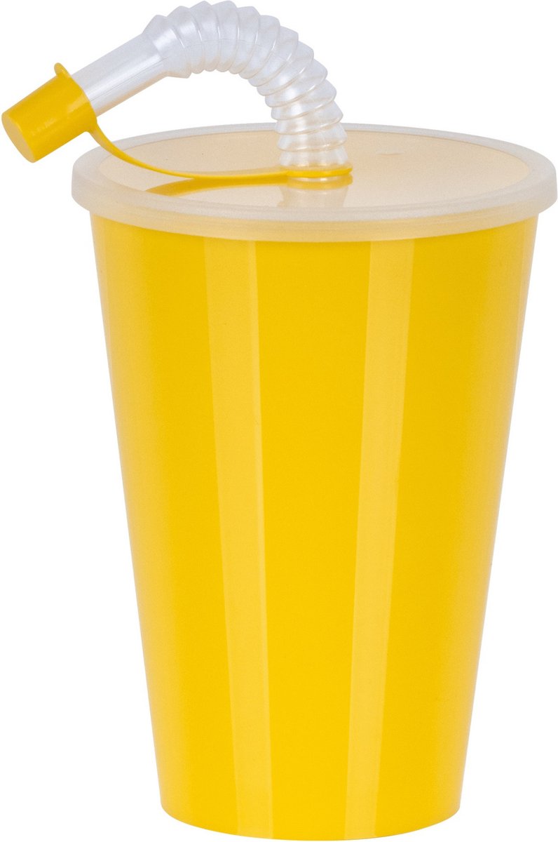Goedkoopste Juypal Drinkbeker met deksel en rietje - geel - kunststof - 450 ml - 12 x 9 cm