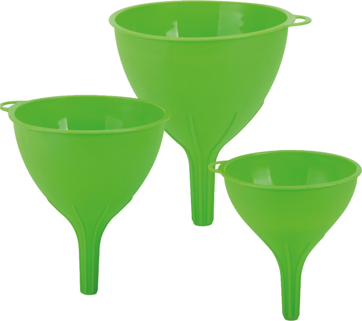 Trechter set - 3-delig - groen - kunststof - dia 10/12/15 cm - keuken benodigdheden