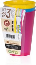 Juypal drinkbekers - 3x - multi - kunststof - 450 ml - herbruikbaar - BPA-vrij
