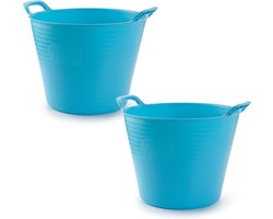 Plasticforte Flexibele emmer/kuip - 2x stuks - blauw - 42 liter - ECO kunststof - rond - 38 x 45 cm