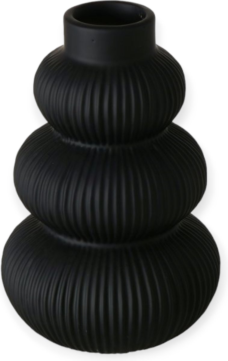 Boltze Set 3 Vasi Esko In Porcellana Nera – Altezza 12 Cm, Diametro 9 Cm