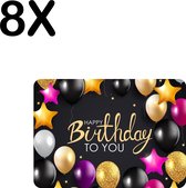 BWK Stevige Placemat - Verjaardag - Balonnen - Happy Birthday - Set van 8 Placemats - 35x25 cm - 1 mm dik Polystyreen - Afneembaar