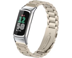 Strap-it Luxe stalen schakel band - geschikt voor Fitbit Charge 5 / 6 - RVS metalen bandje voor Charge 5 / 6 activity tracker (sterrenlicht)