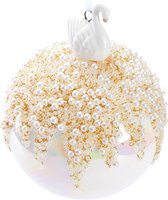 BRUBAKER Boules de Noël de Premium en porcelaine avec perles et cygne – Boule en Verres de 9,9 cm – Handgemaakt – Décoration d'arbre de Noël – Boule d'arbre de Noël – Couleur Wit