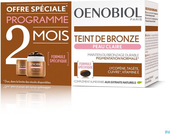 Oenobiol Bronze Teint - Peaux Claires - Autobronzant - Bronzage sans Soleil - 2 x 30 gélules