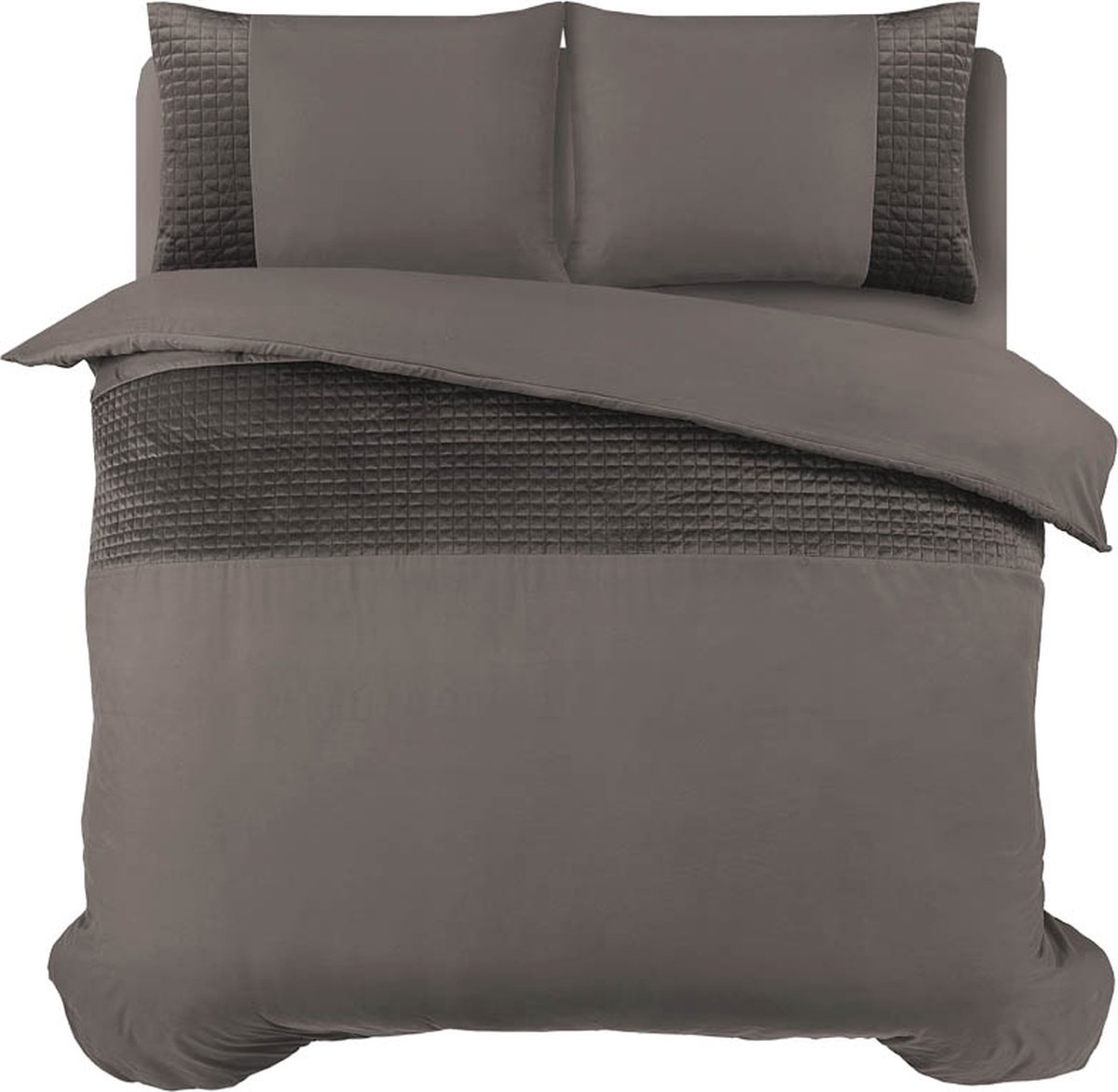 Sleeptime dekbedovertrek Band - Micropercal met Luxe velvet Band - 240 x 220 - Taupe
