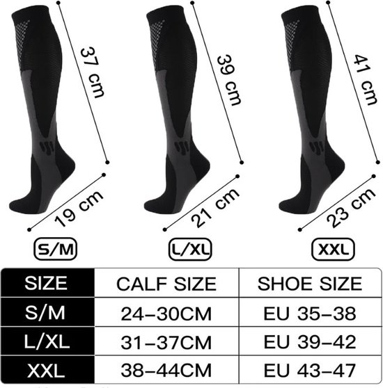 Chaussettes de compression Premium - Chaussettes de compression pour Voyages et sports - Taille 39-42 - Zwart