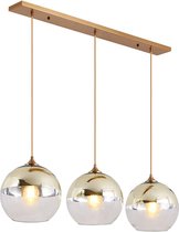 Lampe à suspension Design avec trois boules de verre | 94 cm | Or /ambre | Réglable en hauteur | Lampe de table à manger moderne | verre / métal | Éclairage d'ambiance chaleureux Bubble | Y compris source de lumière | Salon rural / moderne