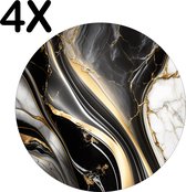 BWK Stevige Ronde Placemat - Zwart met Wit en Gouden Marmer - Set van 4 Placemats - 50x50 cm - 1 mm dik Polystyreen - Afneembaar