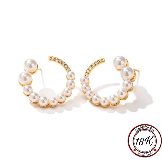 Soraro Bubble Zirkonia Earrings | Goudkleurig | 18K Goldplated | Parel | Zirkonia | Dames Oorbellen | Elegante Oorbellen | Cadeau Voor Haar | Verjaardag Cadeau
