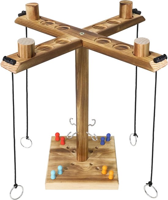 Anneaux Bois Jeu Interactif Parent-enfant Jeu De Lancer D'anneaux En Bois – 8 Pièces, Corde Chanvre – Pour Enfants Et Adultes Jeu Lancer D'anneaux Bois