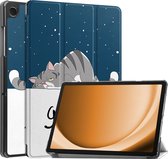 Hoes Geschikt voor Samsung Galaxy Tab A9 Plus Hoes Tri-fold Tablet Hoesje Case - Hoesje Geschikt voor Samsung Tab A9 Plus Hoesje Hardcover Bookcase - Kat