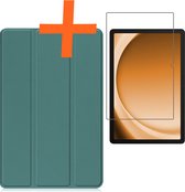 Hoes Geschikt voor Samsung Galaxy Tab A9 Hoes Tri-fold Tablet Hoesje Case Met Screenprotector - Hoesje Geschikt voor Samsung Tab A9 Hoesje Hardcover Bookcase - Donkergroen