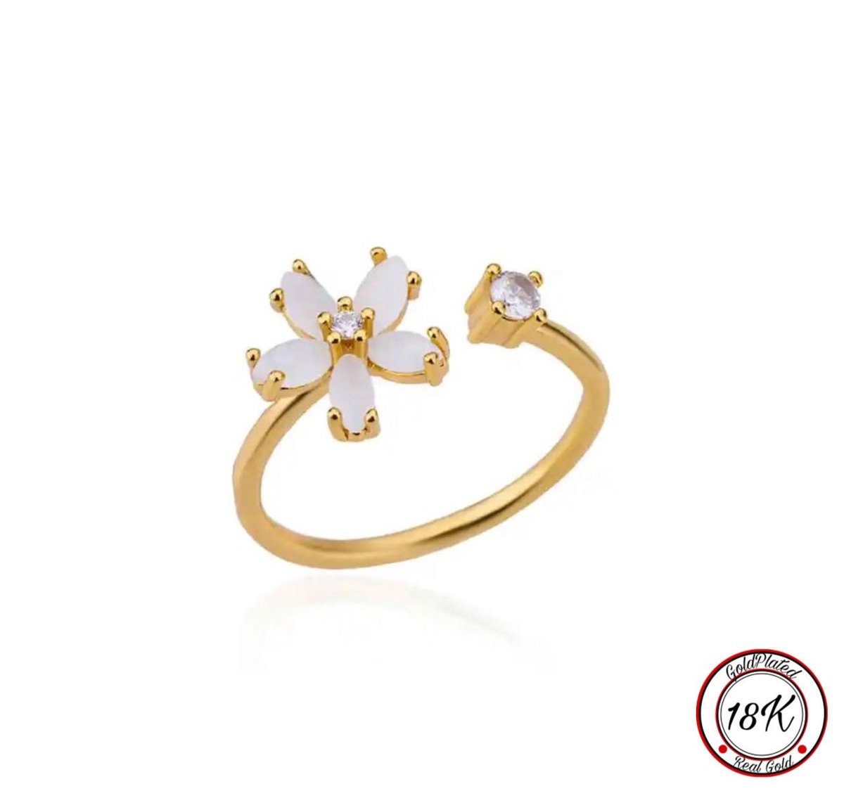 Soraro Bloem Zirkonia Ring | 18K Goldplated | Goud | Verstelbare Ring | Vrouwen Ringen | Dames Sieraden | Vrouwen Sieraden | Meest Verkochte Sieraden | Cadeau Voor Haar