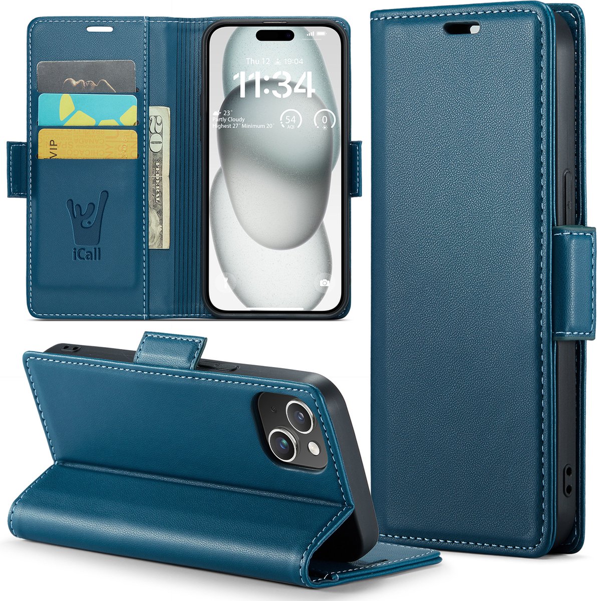 Hoesje geschikt voor iPhone 15 Plus - HyperCase Book Cover Kunstleer Blauw