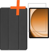 Hoes Geschikt voor Samsung Galaxy Tab A9 Hoes Tri-fold Tablet Hoesje Case Met Screenprotector - Hoesje Geschikt voor Samsung Tab A9 Hoesje Hardcover Bookcase - Zwart