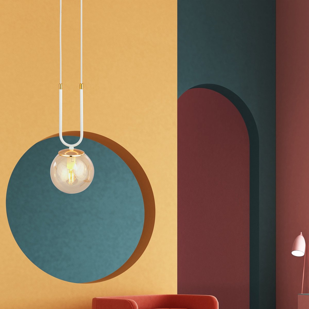 Emibig Aarhus witte hanglamp met amberkleurig glas E14 15 cm diameter - Creëer een warme sfeer in uw interieur