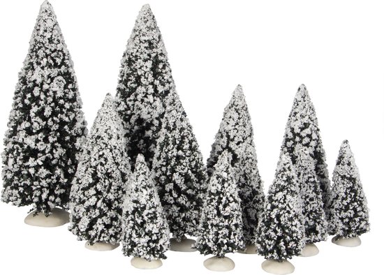 LuVille Kerstdorp Miniatuur Evergreen Bomen - 12 Stuks