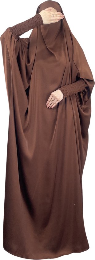 Livano Gebedskleding Dames - Abaya - Islamitische Kleding - Khimar - Jilbab - Vrouw - Alhamdulillah - Koffie
