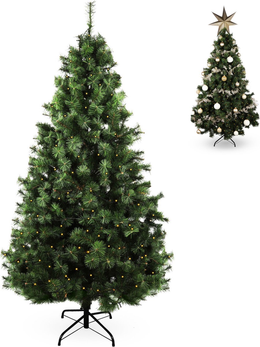 Rockerz Christmas - Kunstkerstboom met verlichting - 215 cm - 240 voorgemonteerde lampjes - warm wit LED (energiezuinig) - 1043 takken - Luxe uitstraling - Brandwerend materiaal - Hypoallergeen en diervriendelijk - Inclusief stevig stalen standaard