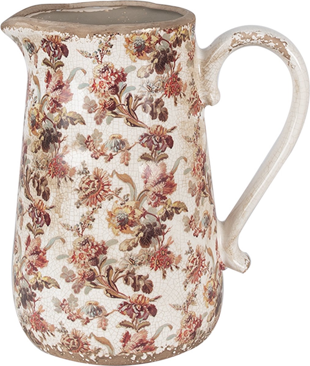Clayre & Eef Decoratie Kan 21x15x23 cm Beige Roze Keramiek Bloemen