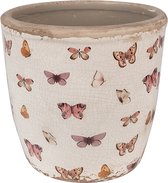 Clayre & Eef Bloempot Ø 16x16 cm Beige Roze Keramiek Vlinders Bloempot Binnen