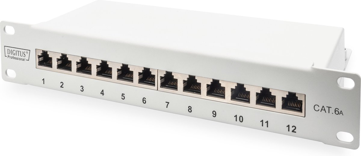 Digitus DN-91612S-EA-G 12 poorten Netwerkpatchpaneel 254 mm (10) CAT 6A 1 HE Ingericht