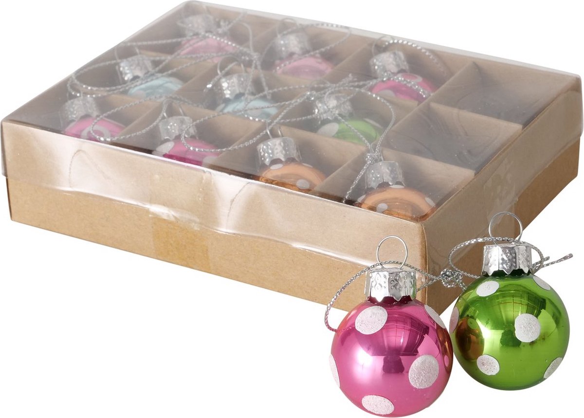 Kerstbal mini glas met stippen 12 stuks