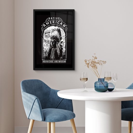 Cadre photo avec affiche - Indien - Vintage - Zwart - Wit - 40x60 cm - Cadre pour affiche
